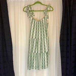 Robert Louis Green and White Checkered Midi Dress